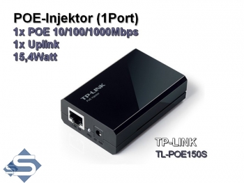 TP-Link POE150S POE Injektor, 1x POE 10/100/1000Mbps + 1x Uplink, 15,4Watt