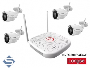 LONGSE NVR3608PGE4W  WLAN / WIFI HD Kameraset, Recorder mit internem Router und 4x Full HD WLAN / Wifi Kameras