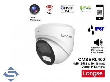 LONGSE CMSBRL400, 4MP (2592x1944), 30m IR, POE, 2.8mm Weitwinkel, IP67, IP berwachungskamera