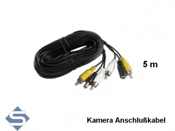 Kamera Anschlusskabel Video (Cinch), Audio (Cinch), Strom (Hohlstecker), 5m