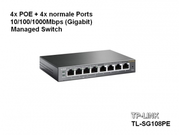 TP-Link TL-SG108PE Managed POE Switch, 4 x POE + 4 x normale Ports, Gehuse Metall